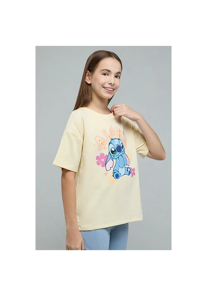 R&b Stitch Print T-Shirt with Crew Neck and Short Sleeves
