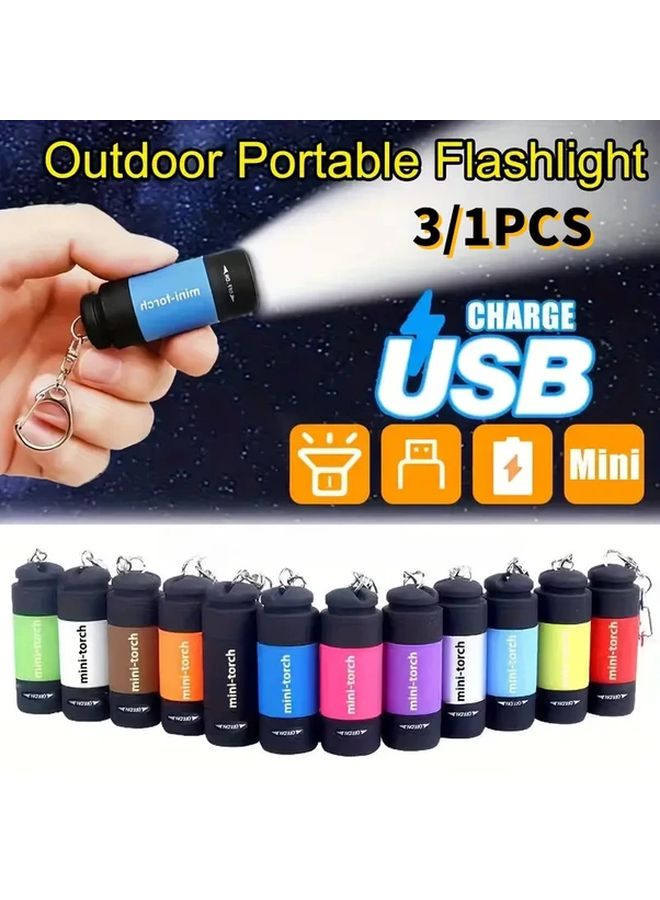 Black Mini LED Flashlight Portable High Brightness USB Rechargeable Keychain Light - Image 3