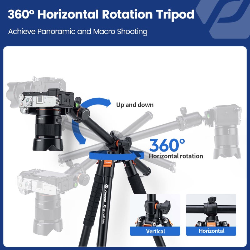 Fotopro Camera Tripod with Ball Head, Horizontal Overhead Shooting Travel Tripod, Universal Travel Tripod for Digital Camera DSLR Video Camcorder Canon Nikon Sony (X-go HR Pro) - Image 2