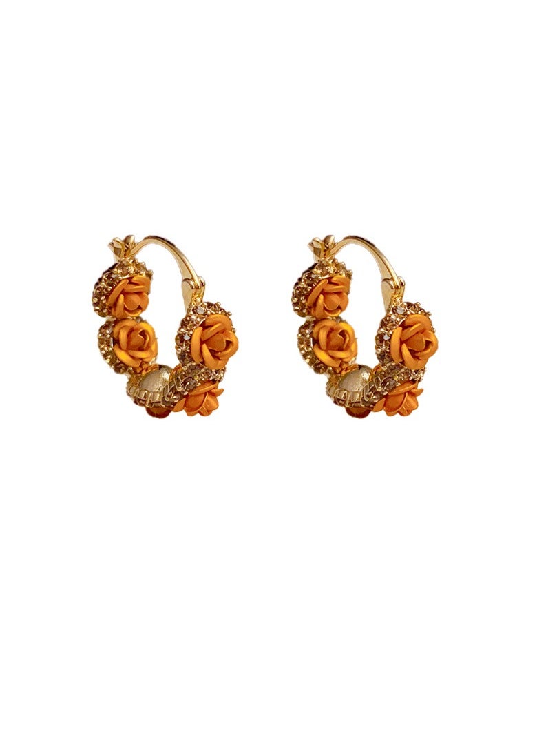 Generic - Gold Rose and Diamond Earrings - Image 1