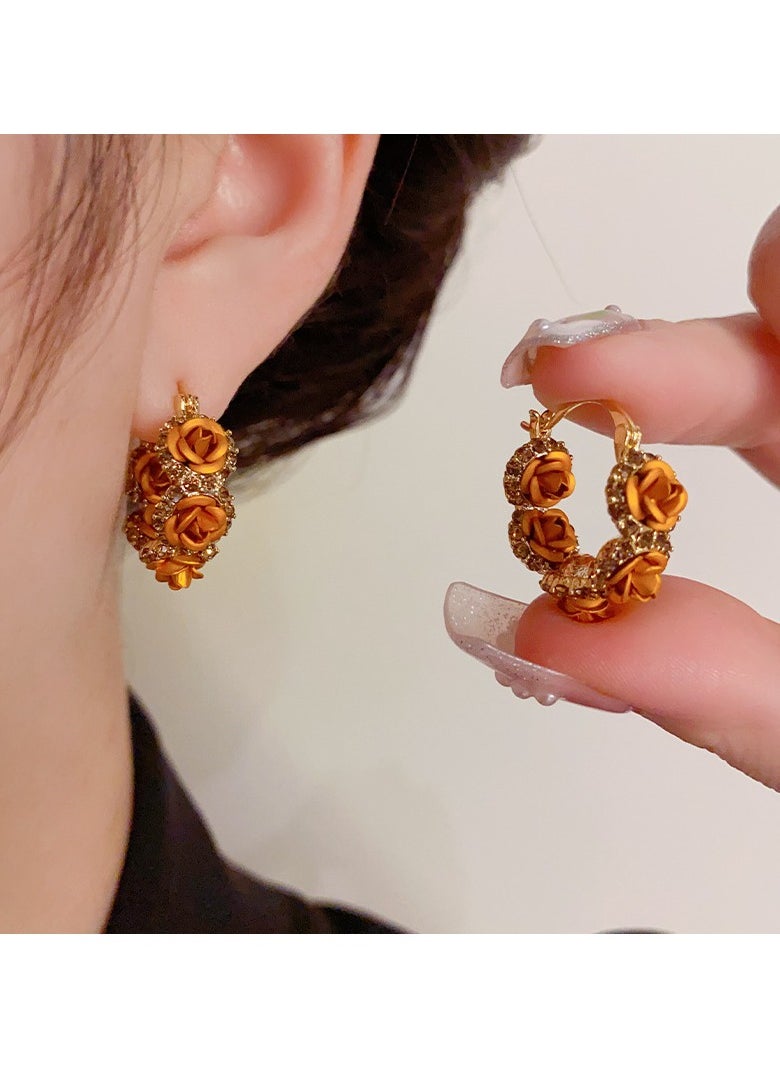 Generic - Gold Rose and Diamond Earrings - Image 1