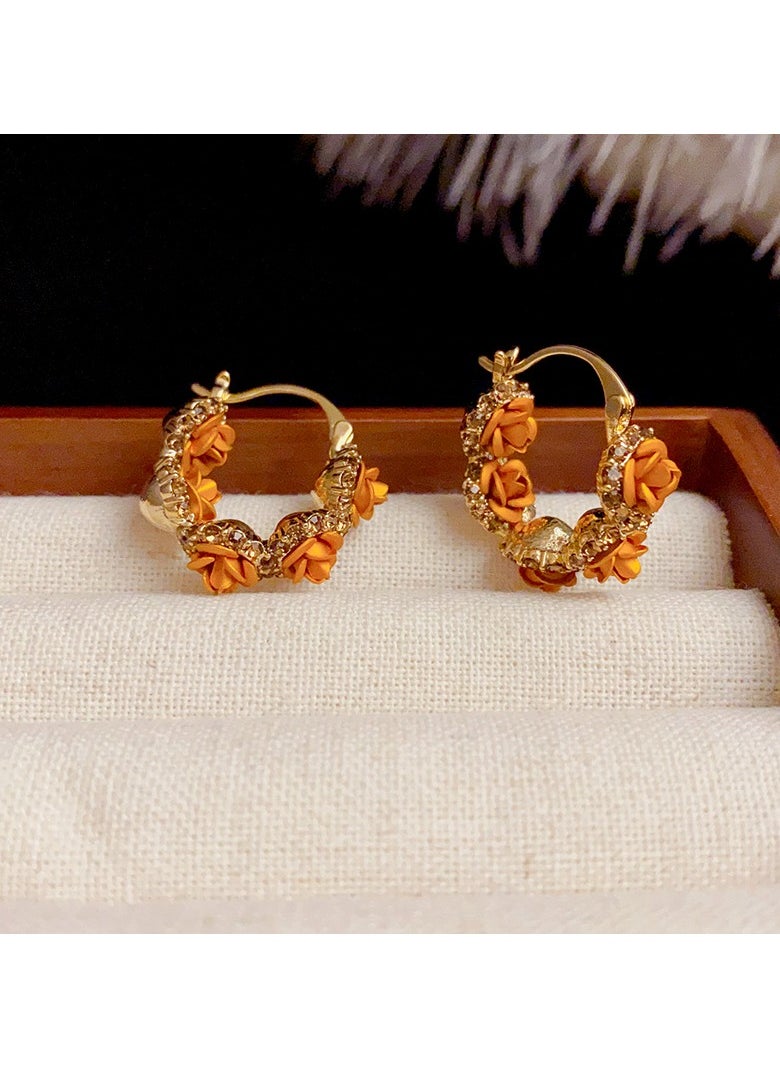 Generic - Gold Rose and Diamond Earrings - Image 1