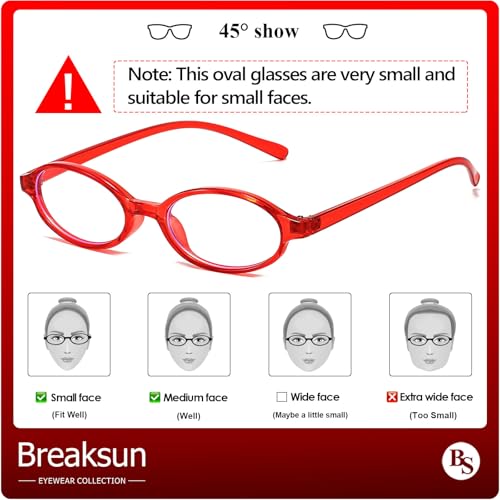 Breaksun Retro Small Oval Glasses for Women Men 90s Small Face Blue Light Eyeglasses Cosplay Y2K Fake Glasses (Red) - Image 4
