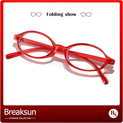Breaksun Retro Small Oval Glasses for Women Men 90s Small Face Blue Light Eyeglasses Cosplay Y2K Fake Glasses (Red) - Image 5