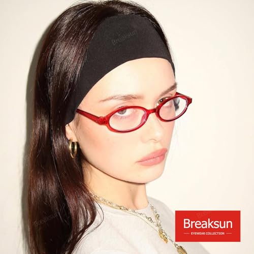 Breaksun Retro Small Oval Glasses for Women Men 90s Small Face Blue Light Eyeglasses Cosplay Y2K Fake Glasses (Red) - Image 3