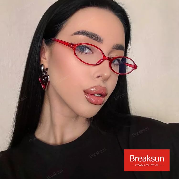Breaksun Retro Small Oval Glasses for Women Men 90s Small Face Blue Light Eyeglasses Cosplay Y2K Fake Glasses (Red) - Image 2