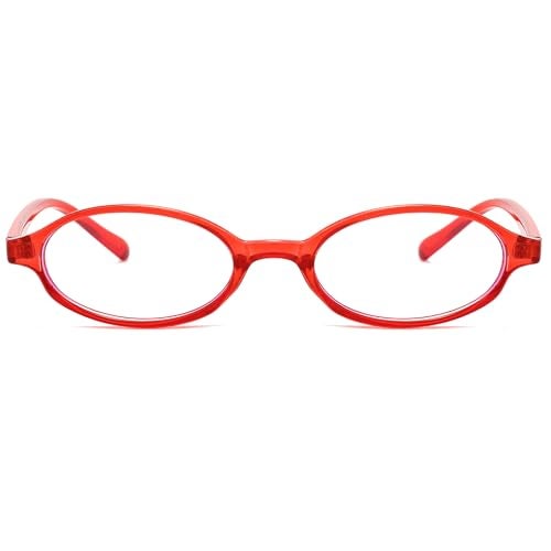 Breaksun Retro Small Oval Glasses for Women Men 90s Small Face Blue Light Eyeglasses Cosplay Y2K Fake Glasses (Red) - Image 1