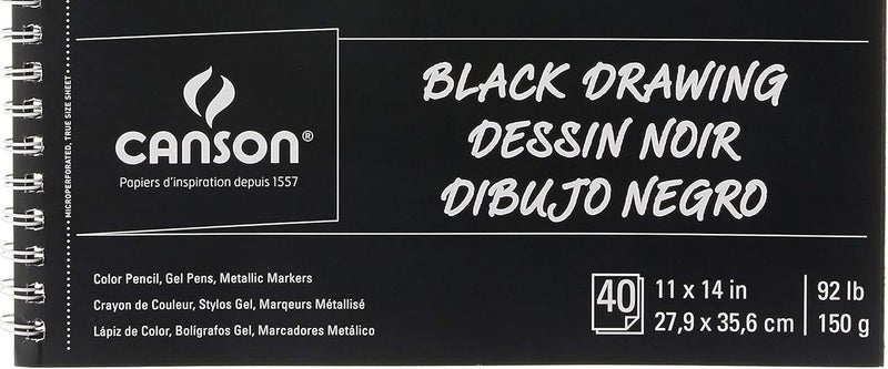 Canson XL Series Drawing Paper Black Wirebound Pad 11x14 inches 40 Sheets 92lb150g  Artist Paper for Adults and Students  Colored Pencil Ink Pastel Marker - Image 3