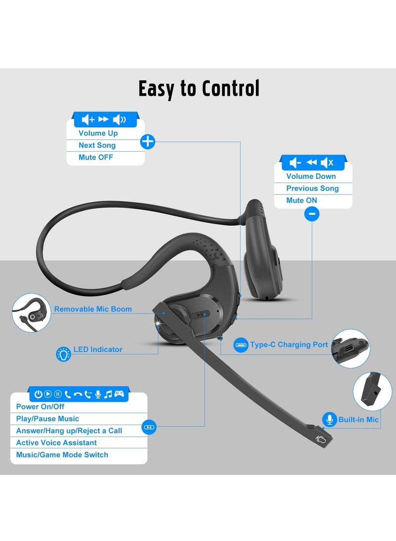 Bluetooth 5.3 Headset, DSP Noise Cancelling Wireless Open Ear Comfort Headphones, with Detachable Microphone 12H Playtime for Office Meeting Home Working - Image 2