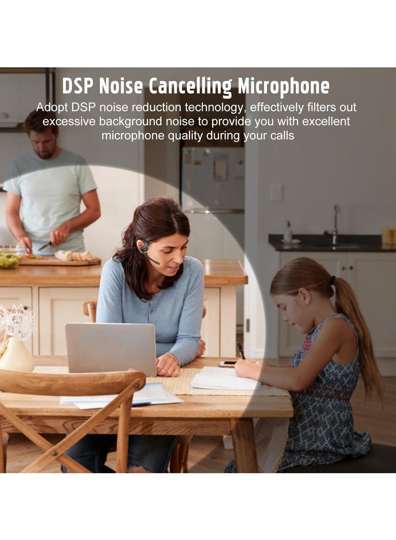 Bluetooth 5.3 Headset, DSP Noise Cancelling Wireless Open Ear Comfort Headphones, with Detachable Microphone 12H Playtime for Office Meeting Home Working - Image 4