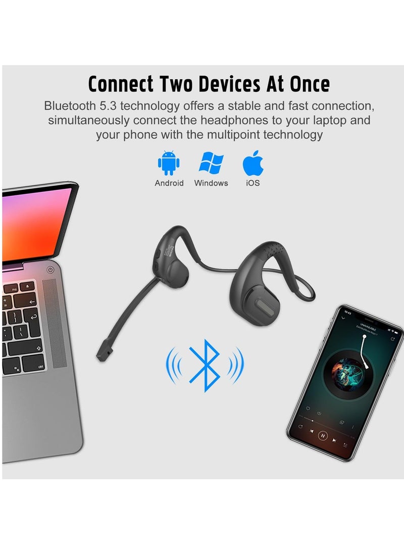 Bluetooth 5.3 Headset, DSP Noise Cancelling Wireless Open Ear Comfort Headphones, with Detachable Microphone 12H Playtime for Office Meeting Home Working - Image 3
