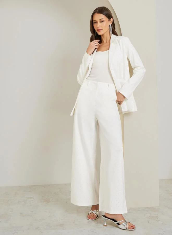 Styli Off White Embellished Wide Leg Formal Pants