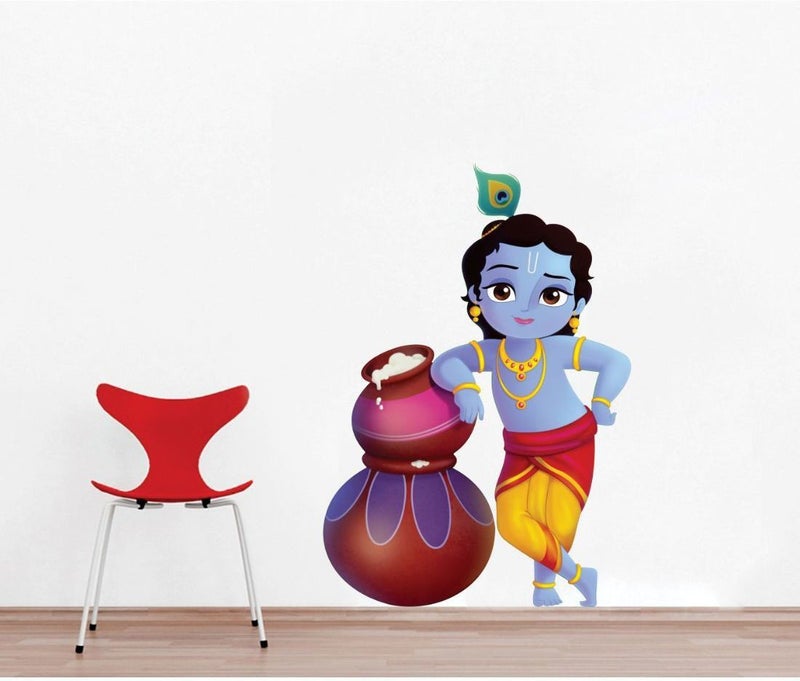 Eja Art Combo of 4 Wall Sticker Royal Peacock-(50 X 60 Cms) | Cute Mickey Mouse-(51 X 50 Cms) | Cute Bal Krishna Makhan Chor-(60 X 40 Cms) | Royal Ganesh-(50 X 45 Cms) - Matrial Vinyl - Image 4