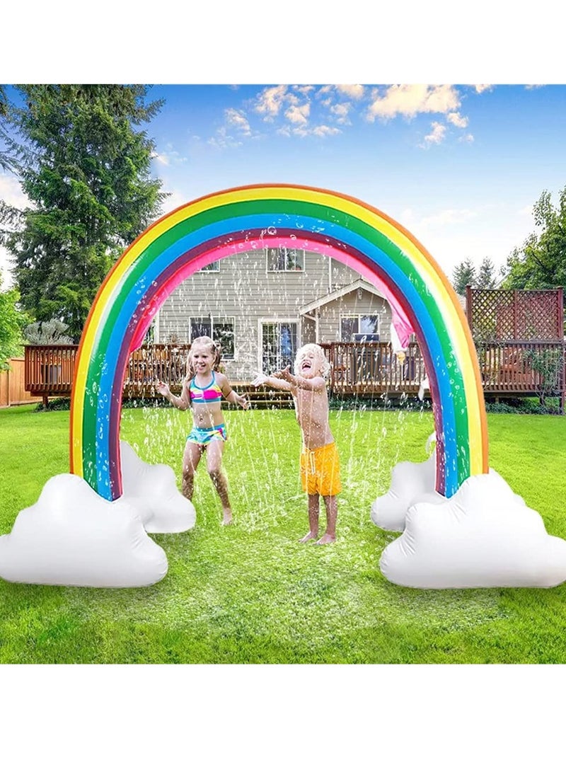 SYOSI Inflatable Rainbow Cloud Sprinkler Toys, 8 x 5.5 Ft Summer Kids Water Sprinklers And Splash Toys, Summer Sprinkler Backyard Water Park Supply for Kids, For Archway Lawn Beach Outdoor Pool & Beach - Image 1