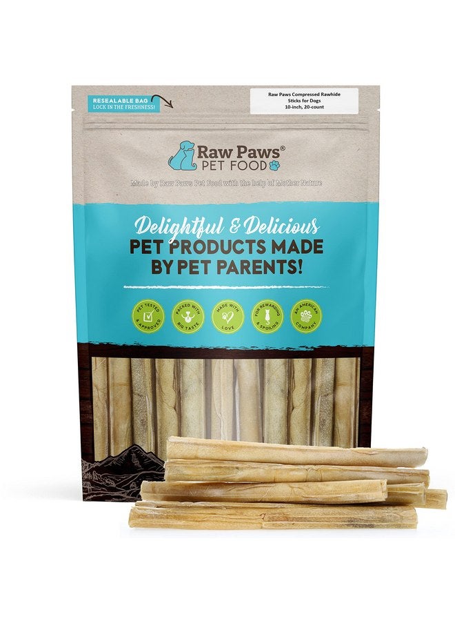 Raw Paws 10-inch Compressed Rawhide Sticks for Dogs, 20-ct - Pressed Rawhide Chews for Large Dogs & Medium Dogs - Safe Raw Hide Rolls - Natural Rawhide Dog Chew Long Lasting for Aggressive Chewers - Image 1