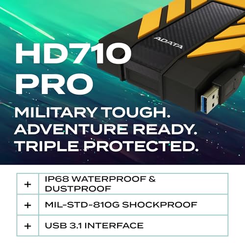 ADATA HD710 Pro 1 TB External Hard Drive Shockproof Waterproof Dustproof Durable Storage For Gamers Students Professionals Mac PC Linux Compatible Yellow AHD710P1TU31CYL - Image 3