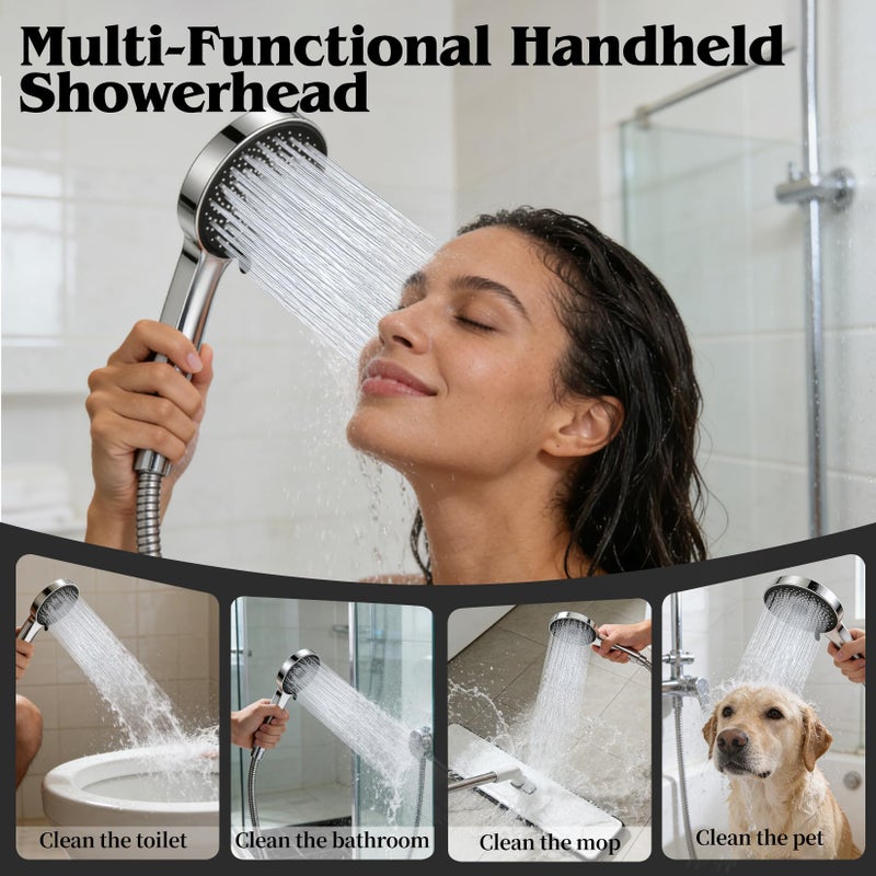 Nottia 12 Inch Shower Head, Rain Shower Head with Adustable Extension Arm, Detachable Silver Rina Shower Head with Handheld Spray, High Pressure Shower Hose with Holder in Bathroom(Silver) - Image 4