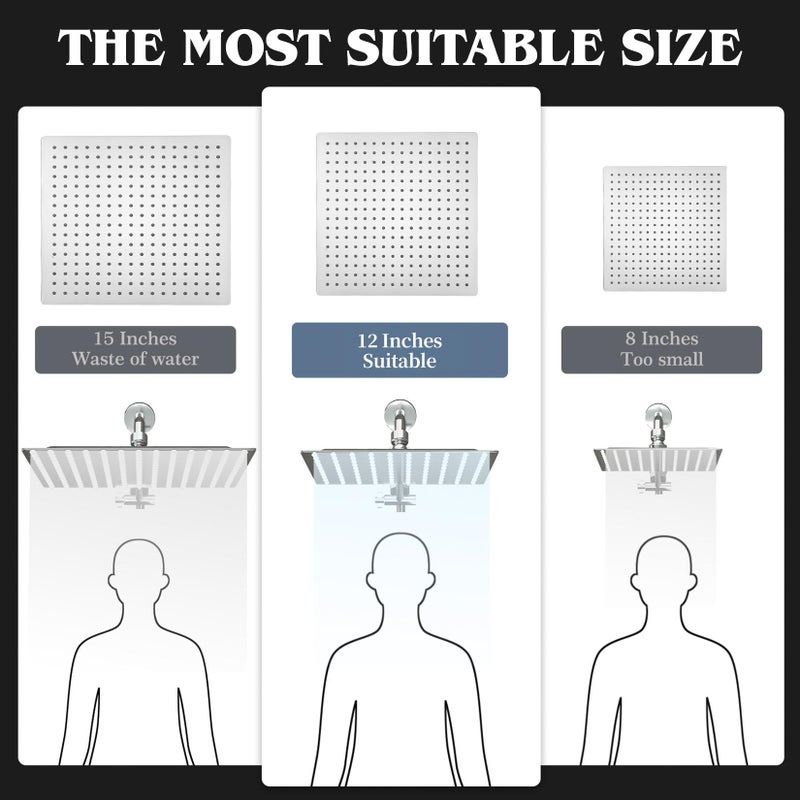 Nottia 12 Inch Shower Head, Rain Shower Head with Adustable Extension Arm, Detachable Silver Rina Shower Head with Handheld Spray, High Pressure Shower Hose with Holder in Bathroom(Silver) - Image 2