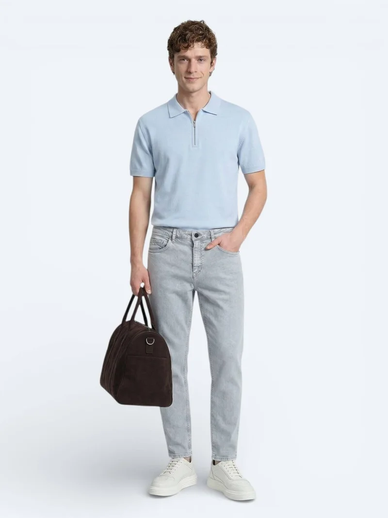 Kip Blue Slim Fit Denim Cotton Blended Trousers