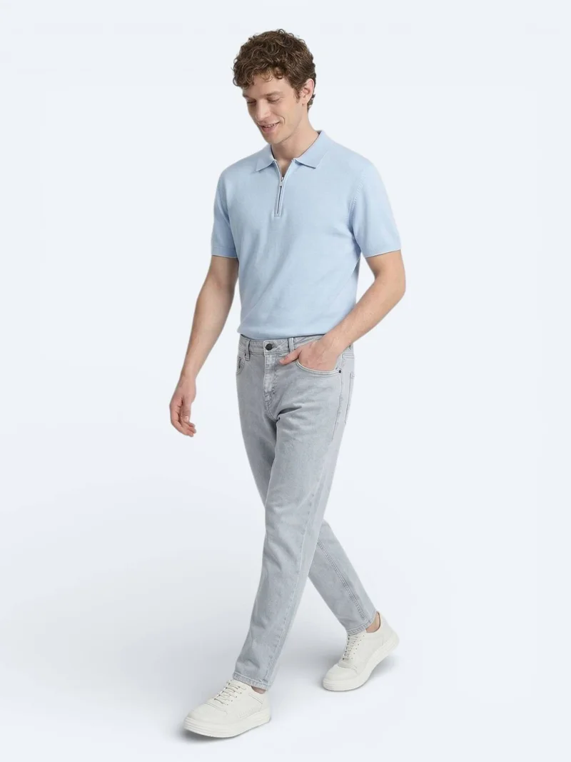 Kip Blue Slim Fit Denim Cotton Blended Trousers