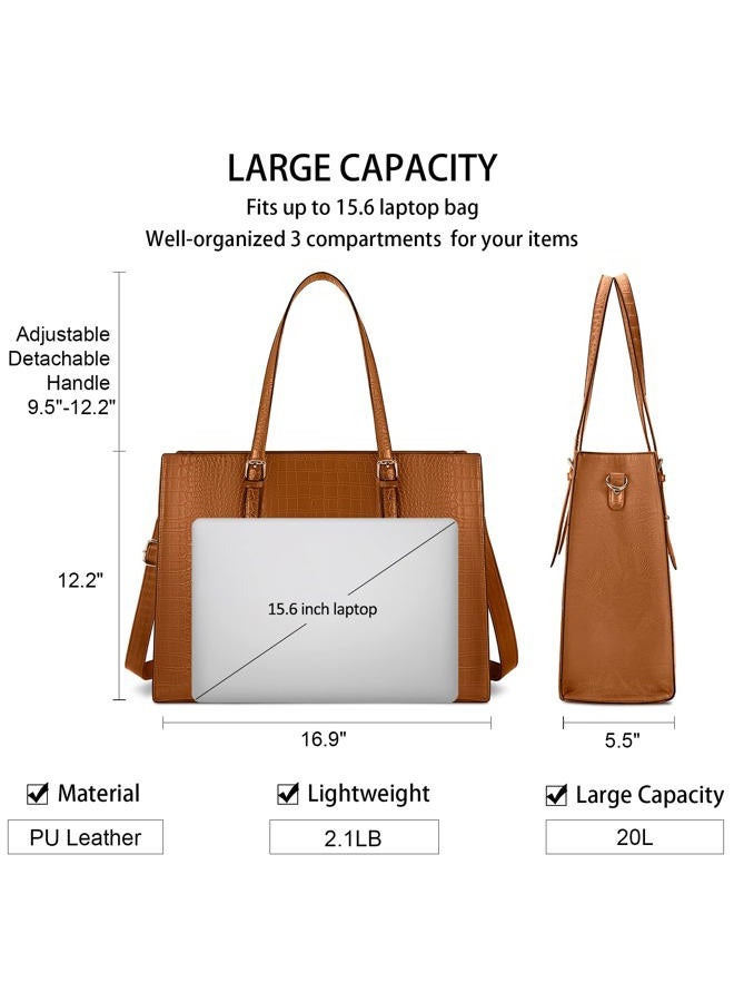 Lubardy Laptop Bag for Women 15.6 inch Laptop Tote Bag Leather Classy Computer Briefcase for Work Waterproof Handbag Professional Shoulder Bag Women Business Office Bag Large Capacity Brown - Image 5