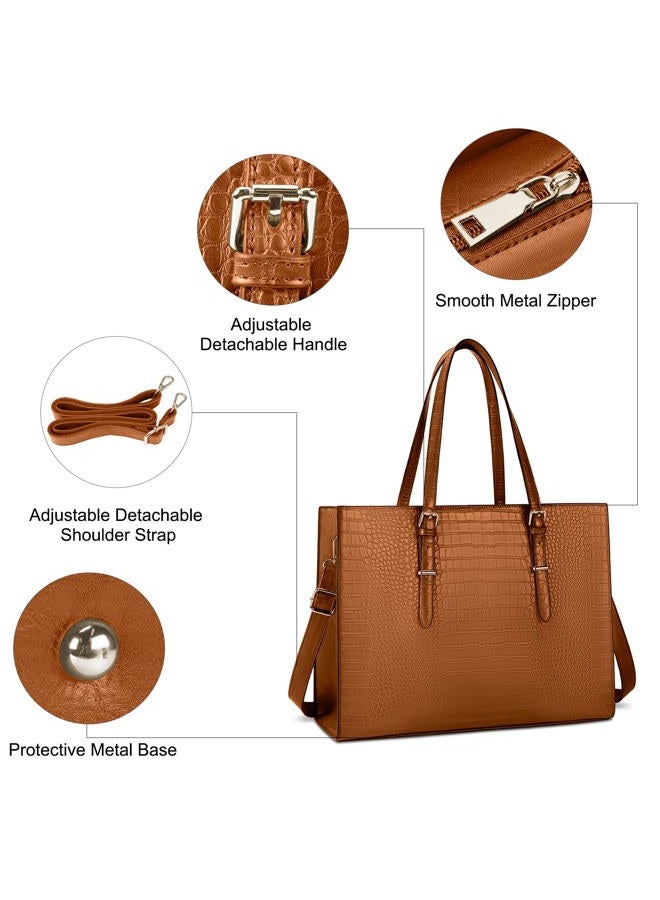 Lubardy Laptop Bag for Women 15.6 inch Laptop Tote Bag Leather Classy Computer Briefcase for Work Waterproof Handbag Professional Shoulder Bag Women Business Office Bag Large Capacity Brown - Image 4