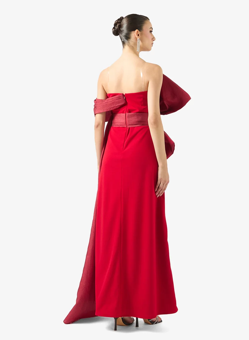 نمشي x فستان سهرة بدون حمالات بفيونكة مميزة