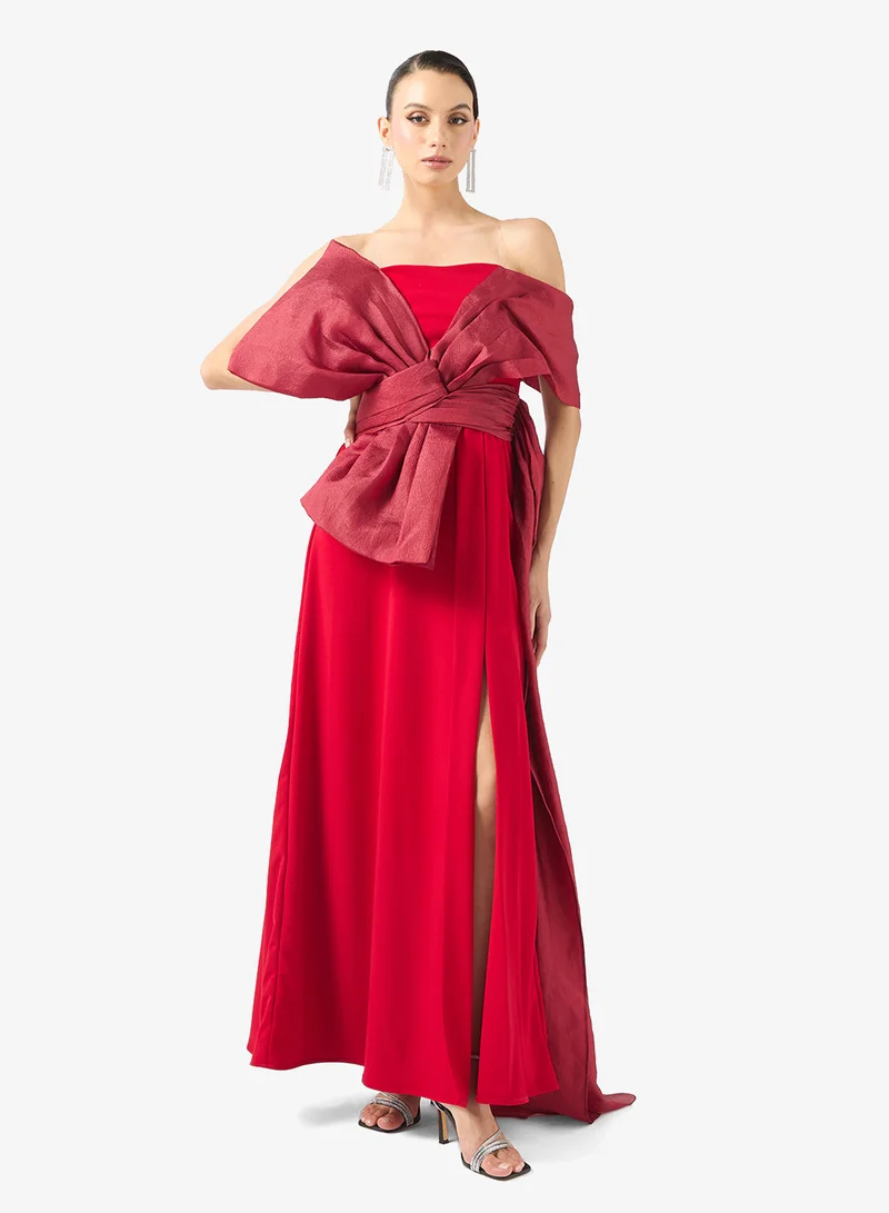 نمشي x فستان سهرة بدون حمالات بفيونكة مميزة