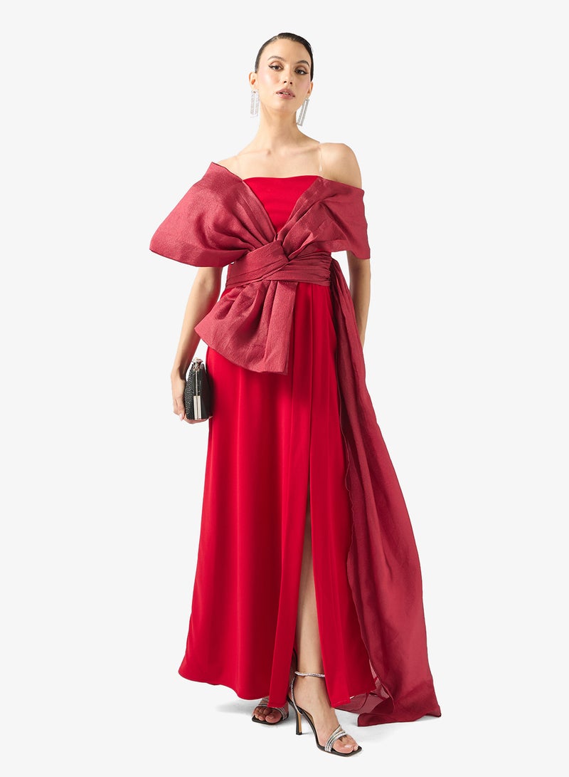 نمشي x فستان سهرة بدون حمالات بفيونكة مميزة - Image 1