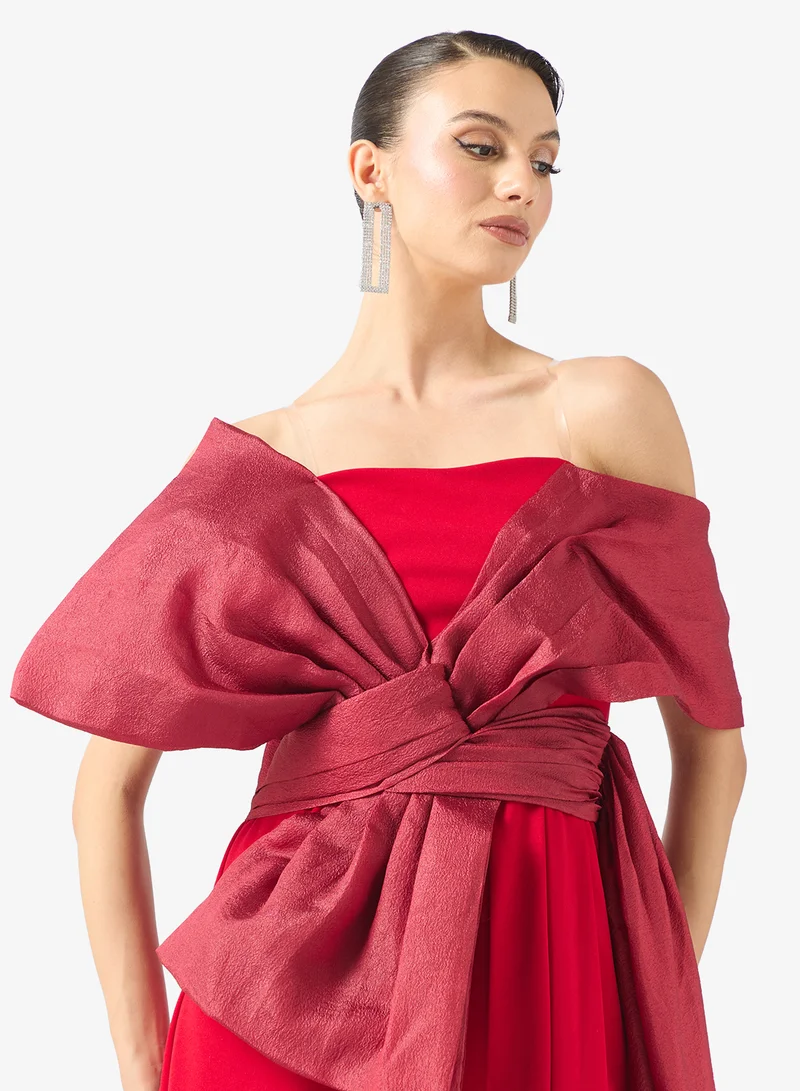 نمشي x فستان سهرة بدون حمالات بفيونكة مميزة