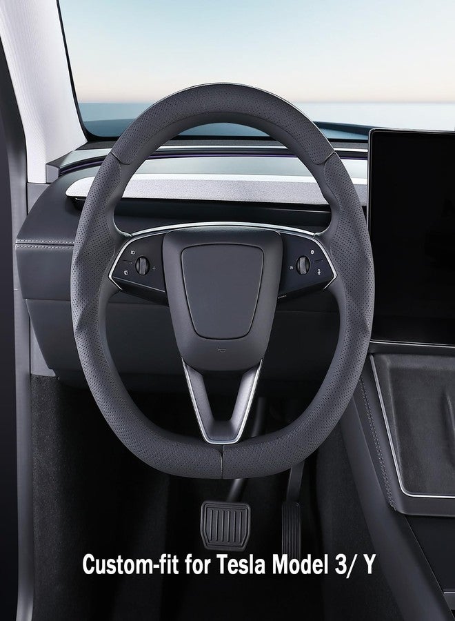 Aotoyou Custom-Fit for Tesla Model 3/Y Steering Wheel Cover, Carbon Fiber Leather Steering Wheel Cover Protector for Tesla Model 3 Highland 2024-Present/Y Juniper Accessories, Black - Image 2