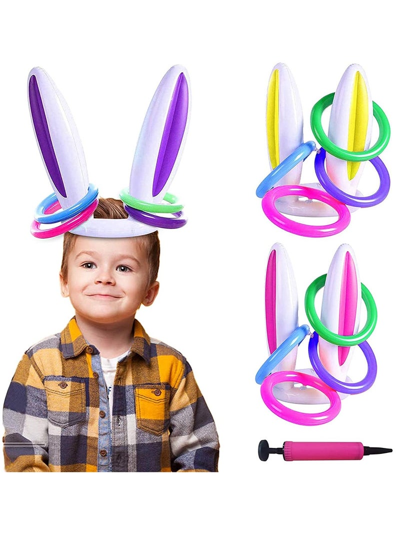 KASTWAVE 3 Pack Inflatable Bunny Easter Ring Toss Game Easter Rabbit Ears Hat with Rings Toss Funny Games Inflatable Toys Gift for Kid Family School Party Favor Indoor Outdoor Toss Game - Image 1