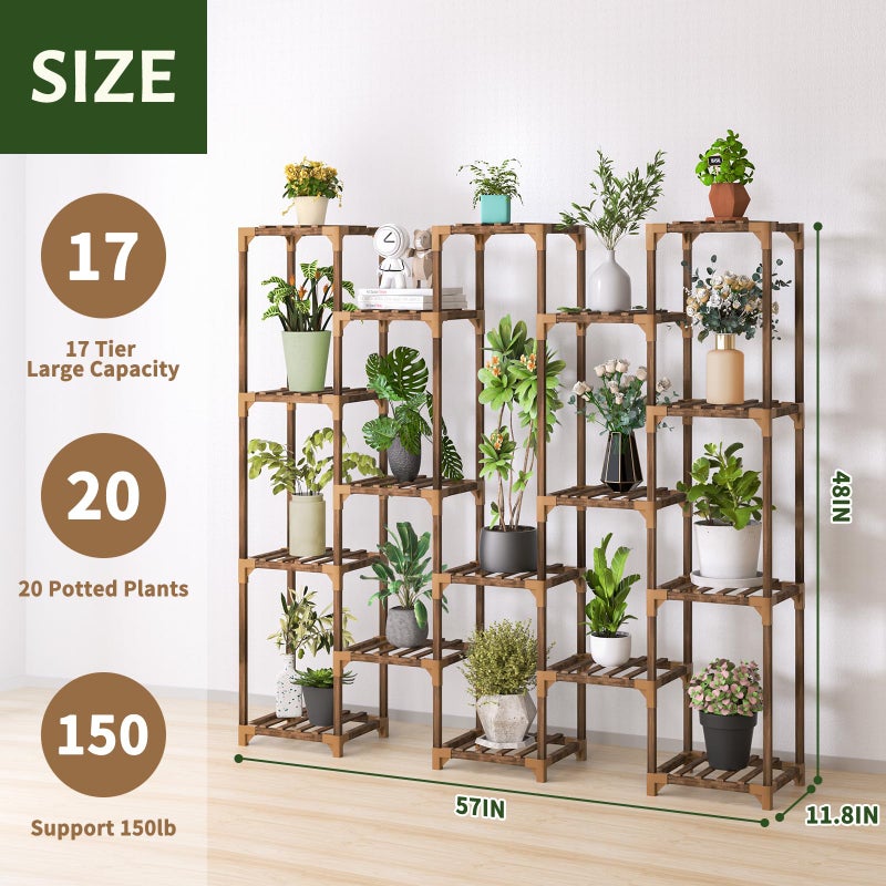 Uneedem Plant Stand Indoor Outdoor, Tall Plant Shelf for Multiple Plants, 17 Tiers Large Plant Rack Wood Plant Holder Plant Shelves for Room Corner Balcony Garden Patio - Image 4