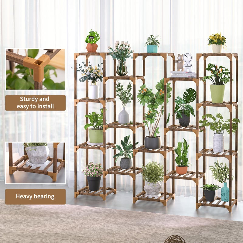 Uneedem Plant Stand Indoor Outdoor, Tall Plant Shelf for Multiple Plants, 17 Tiers Large Plant Rack Wood Plant Holder Plant Shelves for Room Corner Balcony Garden Patio - Image 2