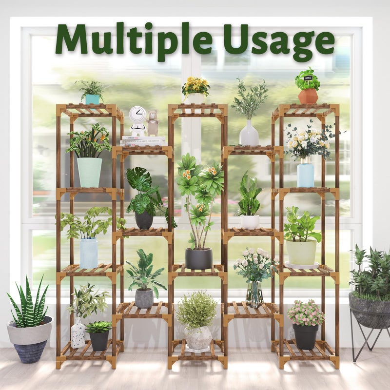 Uneedem Plant Stand Indoor Outdoor, Tall Plant Shelf for Multiple Plants, 17 Tiers Large Plant Rack Wood Plant Holder Plant Shelves for Room Corner Balcony Garden Patio - Image 3