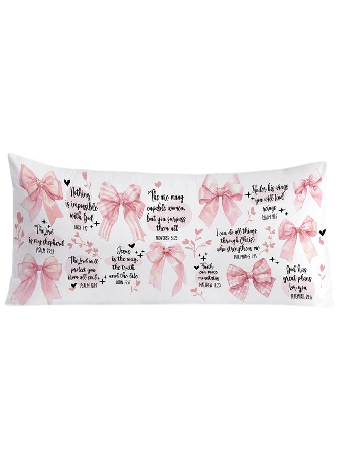 JINYO Coquette Pink Bow Christian 20x54 Body Pillow Cover, Coquette Preppy Room Decor, Christian Gifts for Women Girls, Girly Pink Bible Verses Religious Long Pillow Cover Cases for Bed Couch - Image 1