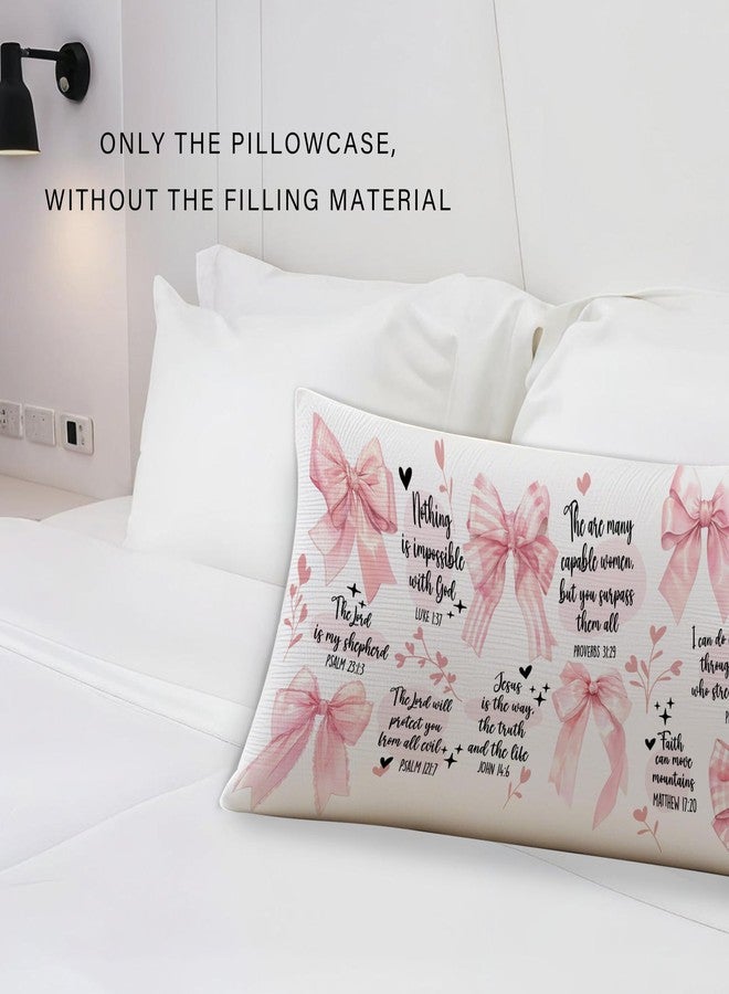 JINYO Coquette Pink Bow Christian 20x54 Body Pillow Cover, Coquette Preppy Room Decor, Christian Gifts for Women Girls, Girly Pink Bible Verses Religious Long Pillow Cover Cases for Bed Couch - Image 4