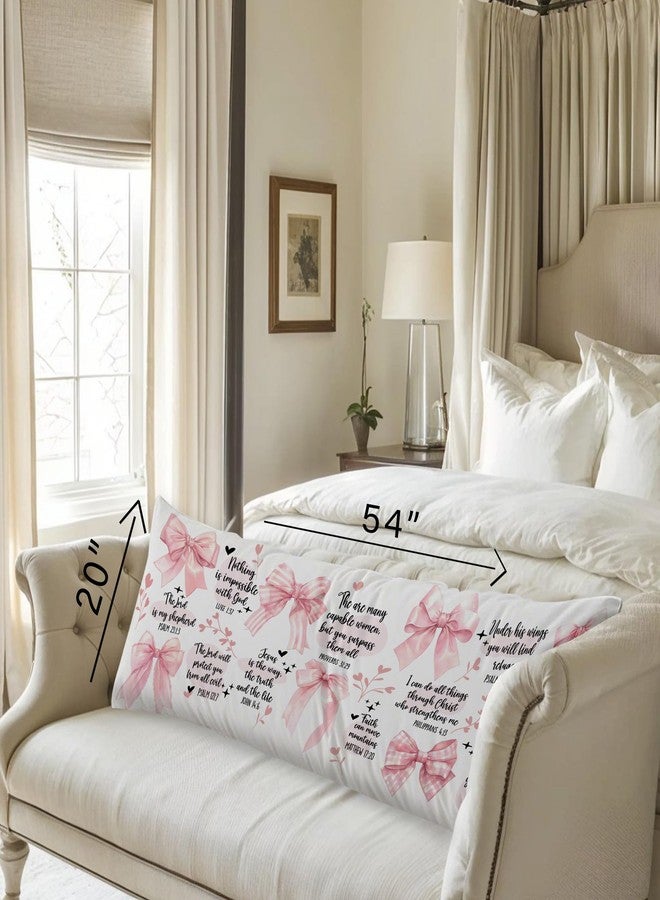 JINYO Coquette Pink Bow Christian 20x54 Body Pillow Cover, Coquette Preppy Room Decor, Christian Gifts for Women Girls, Girly Pink Bible Verses Religious Long Pillow Cover Cases for Bed Couch - Image 5