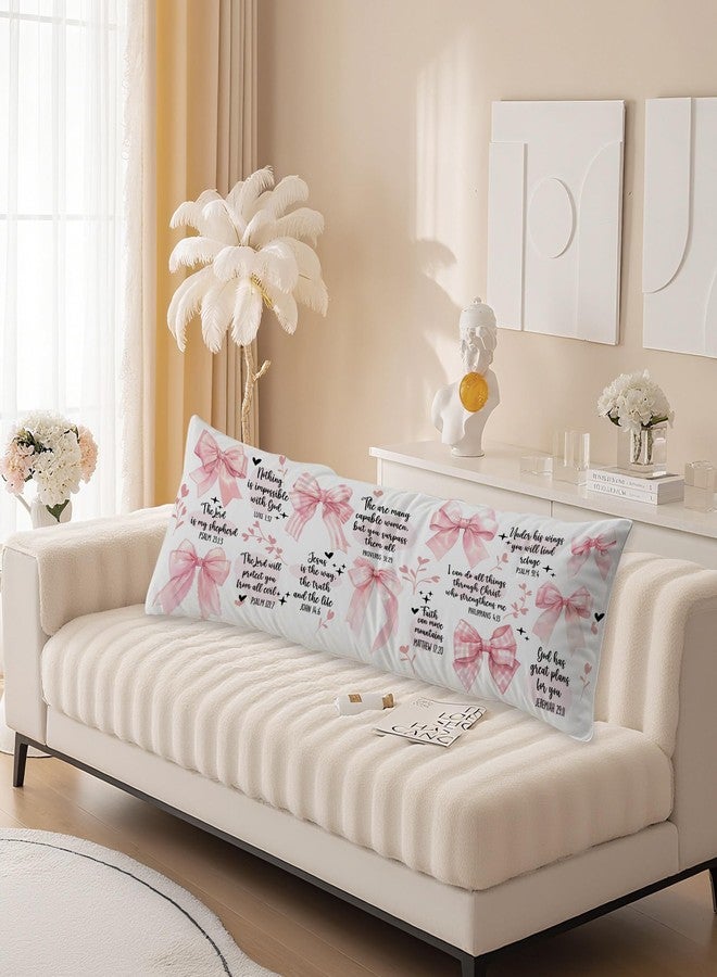 JINYO Coquette Pink Bow Christian 20x54 Body Pillow Cover, Coquette Preppy Room Decor, Christian Gifts for Women Girls, Girly Pink Bible Verses Religious Long Pillow Cover Cases for Bed Couch - Image 3
