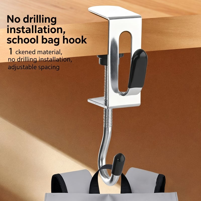 T2 Stainless Steel Double Desk Hook For Hanging Bags And Coats - Image 3