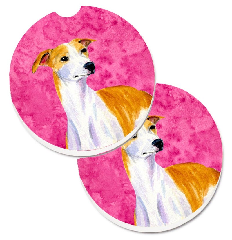 Caroline's Treasures LH9373PKCARC Pink Whippet Set of 2 Cup Holder Car Coasters Absorbent Sandstone Coasters for Car Cup Holders Gifts for Men or Women  Large  Multicolor