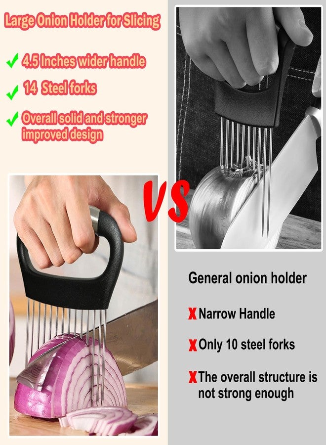 Hendiy Onion Slicer Holder, Large Onion Holder for Slicing Stainless Steel Tomato Cutter Vegetable Slicer Cutter Holder for Potato and Avocados, Eggs, Assistant Tool for Slicing Lemon - Image 3