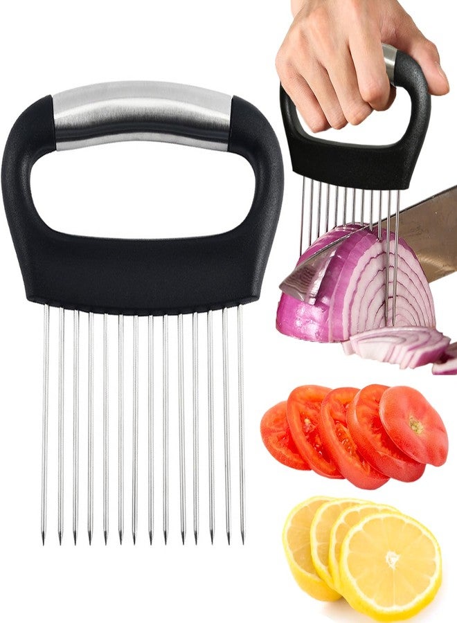 Hendiy Onion Slicer Holder, Large Onion Holder for Slicing Stainless Steel Tomato Cutter Vegetable Slicer Cutter Holder for Potato and Avocados, Eggs, Assistant Tool for Slicing Lemon - Image 1