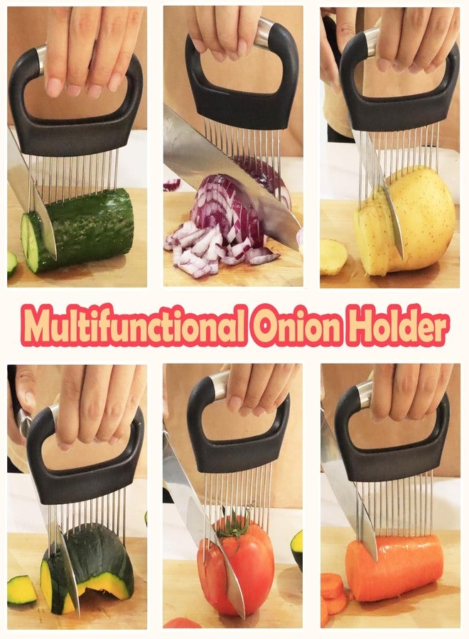 Hendiy Onion Slicer Holder, Large Onion Holder for Slicing Stainless Steel Tomato Cutter Vegetable Slicer Cutter Holder for Potato and Avocados, Eggs, Assistant Tool for Slicing Lemon - Image 2
