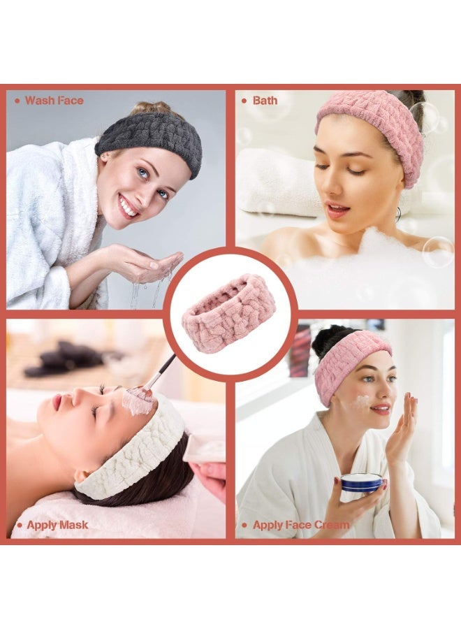 3-Piece Soft Terry Cloth Facial Headband for Women, Stretchy Spa Hairbands, for Makeup, Face Washing, Mask Application, Skincare Routine, Shower Use (Pink, White, khaki) - Image 2