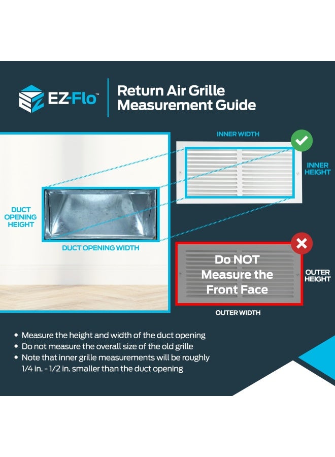 EZ-Flo Ez Flo 14 X 6 Inch Duct Opening White Return Air Vent Cover For Wall Or Ceiling Solid Steel Return Air Grille Hvac Air Return 61628 - Image 3