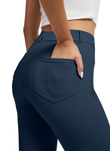 VIMPEP Yoga Pants Women Straight Leg Pants with Pockets High Waist Stretchy Pull On Dress Slacks for Casual Lounge Office Work Petite/Regular 1202 33 Navy Blue L - Image 3