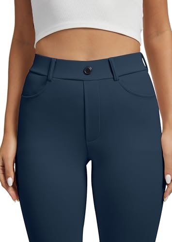 VIMPEP Yoga Pants Women Straight Leg Pants with Pockets High Waist Stretchy Pull On Dress Slacks for Casual Lounge Office Work Petite/Regular 1202 33 Navy Blue L - Image 2