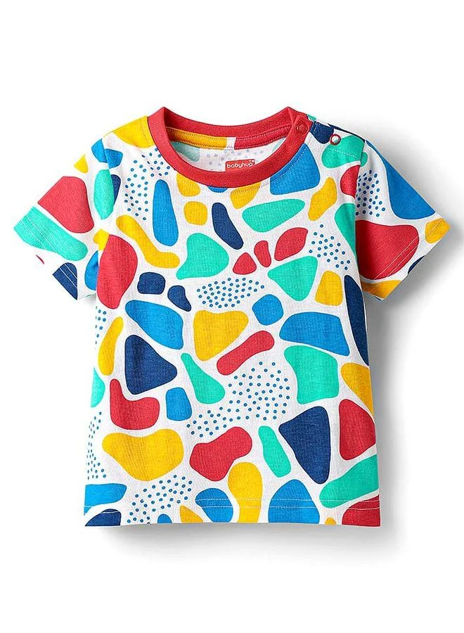 Babyhug Babyhug Cotton Knit Half Sleeves Co-ords Night Suit With Abstract Print - Multicolour
