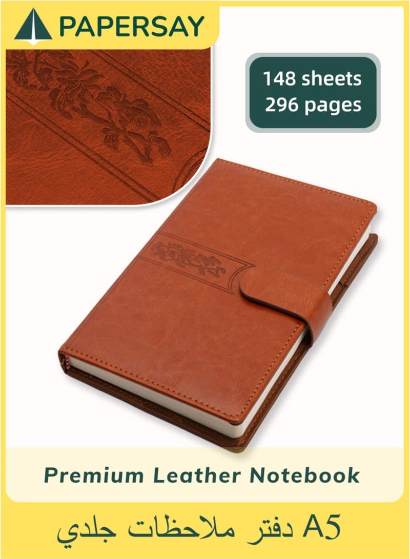 PAPERSAY A5 Leather Ruled Notebook Journal 296 Page with Pen Loop Journals for Writing,Travel,Business,Work School,College Ruled Notebooks for Note Taking, Diary Notepad (brown) - Image 1